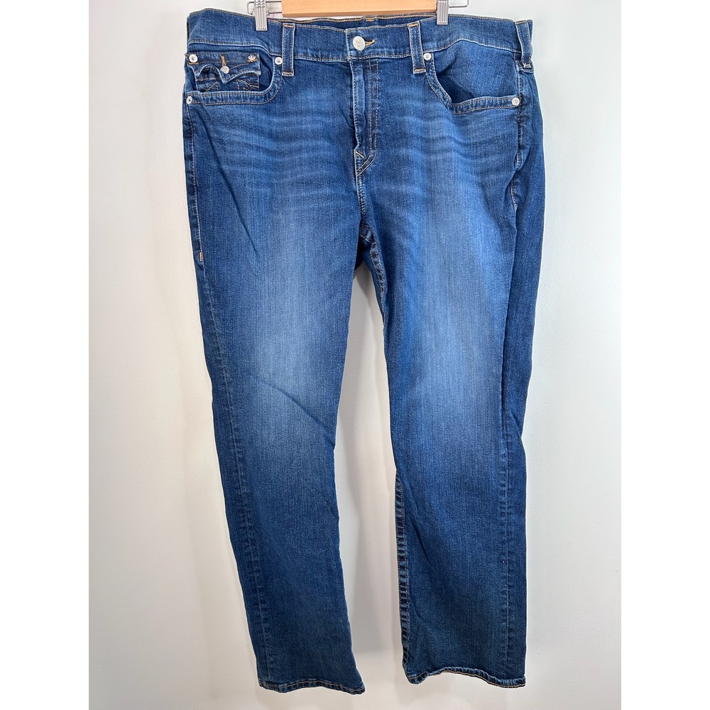 True Religion Mens Straight Leg Blue Denim Jeans Medium Wash Size 42x31